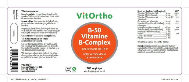 VitOrtho B-50 Vitamine B-Complex ingredientenlijst